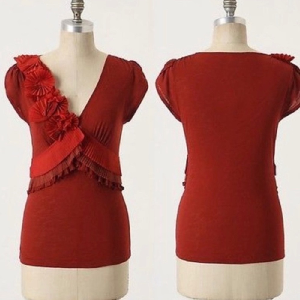 Deletta Popham Besch Ruffle Blouse Brick Red S